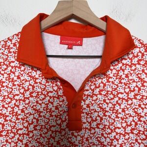REDVANLY Mens Polo Shirt Large Red Floral Short Sleeve Performance Golf Outdoor